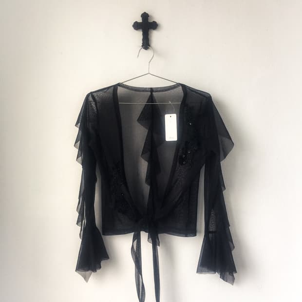 Ruffle point mesh cardigan