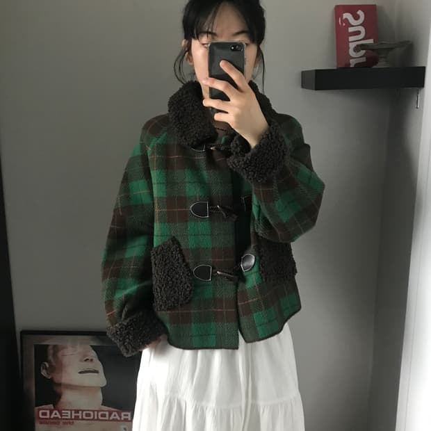 일본 JPN 빈티지 타단 체크 떡볶이 쉐르파 자켓