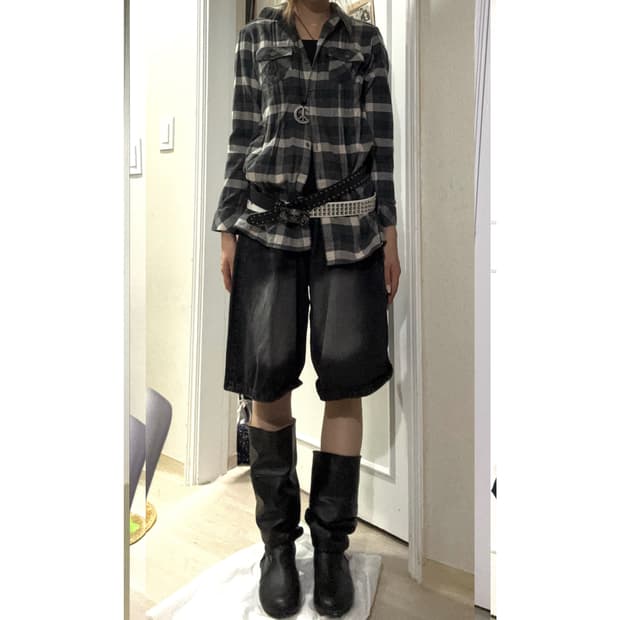 punk set (체크셔츠/흑청 버뮤다팬츠)