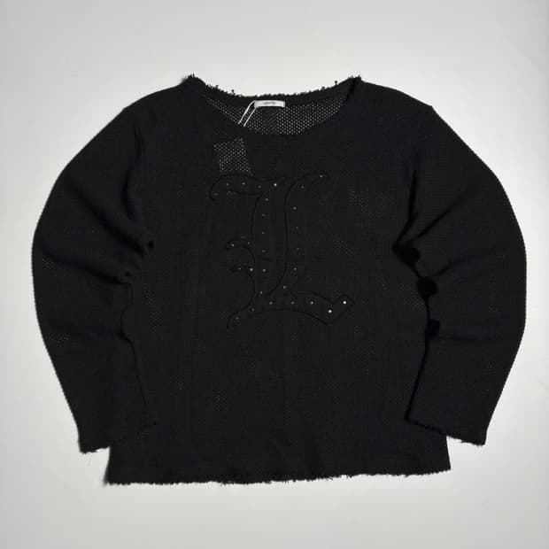 레씨토 LECYTO 블랙 L 로고 스터드 메쉬 긴팔 티셔츠 R3192