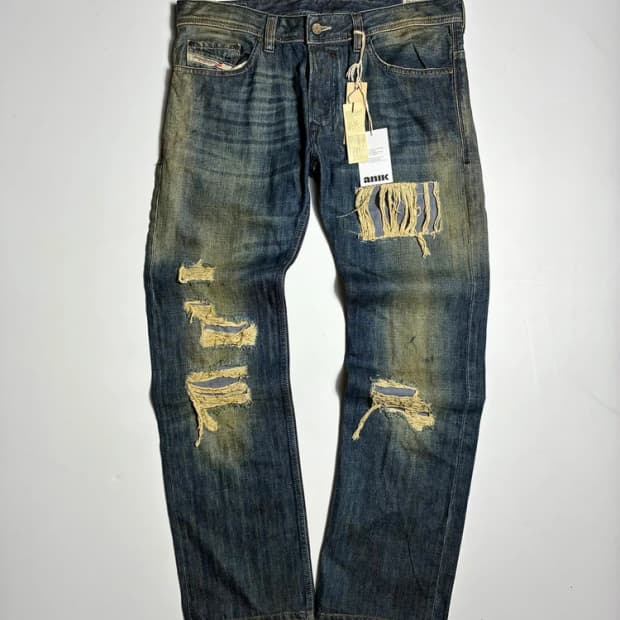 디젤 DIESEL 리페어드 디스트로이드 크랙 워시드 데님 팬츠 R2966