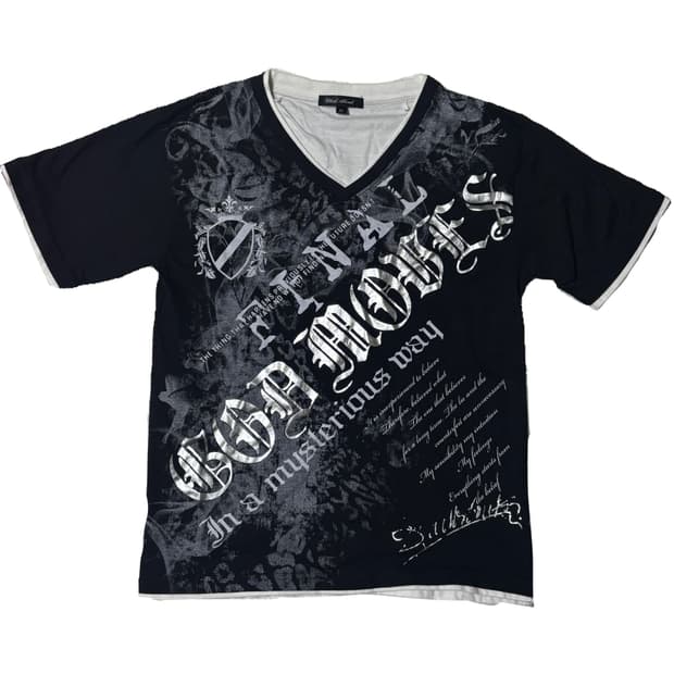 일본빈티지 펑크 y2k 브이넥 반팔