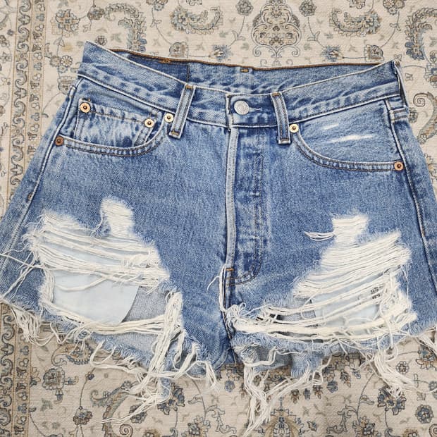 리바이스 501 데미지 청반바지 컷오프진 28사이즈