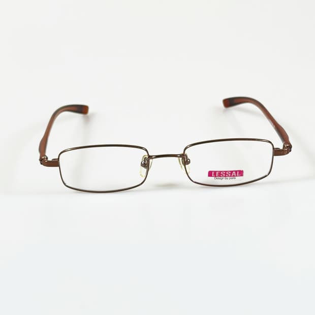 90s LESSAL 브라운 메탈 슬림 스퀘어 빈티지 안경