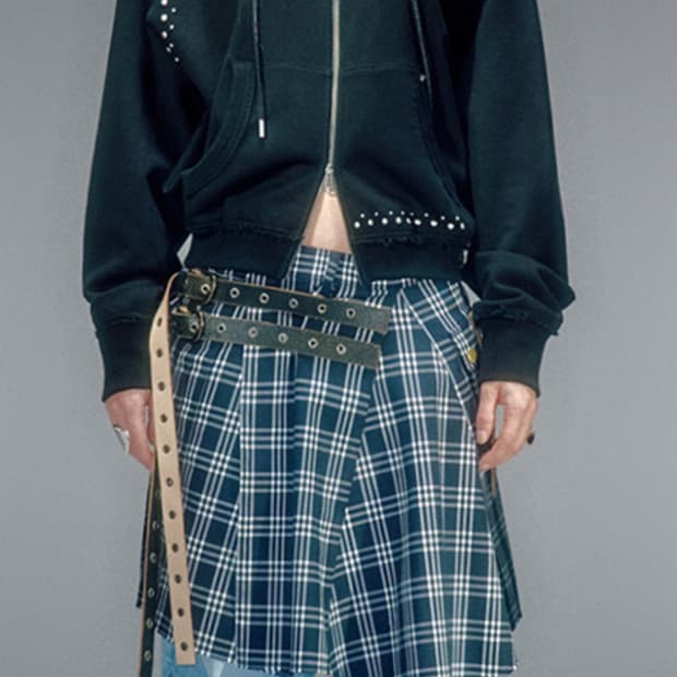 베이컨트 아카이브 채이서 버클 랩스커트 네이비 Vacant Archive