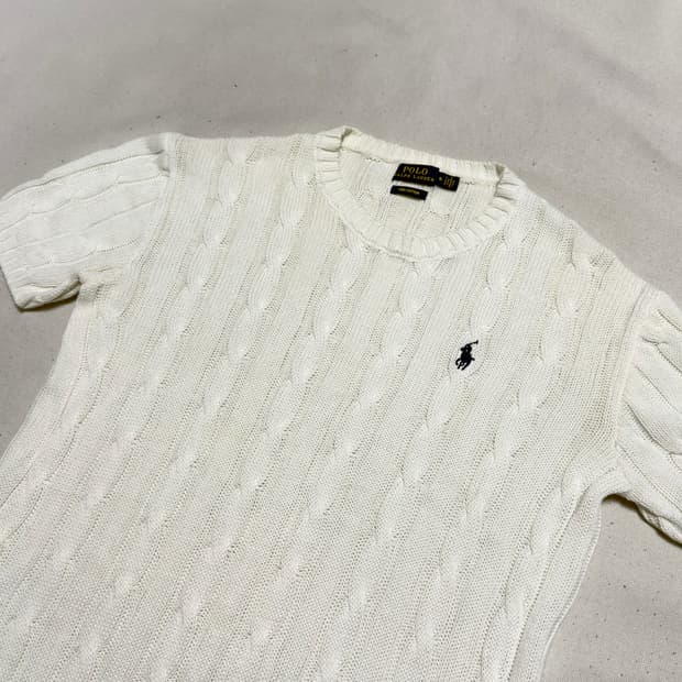 M 폴로랄프로렌 화이트 케이블 반팔 니트