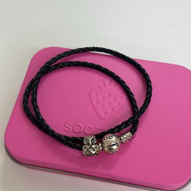 판도라 블랙 우븐 레더 브레이슬릿