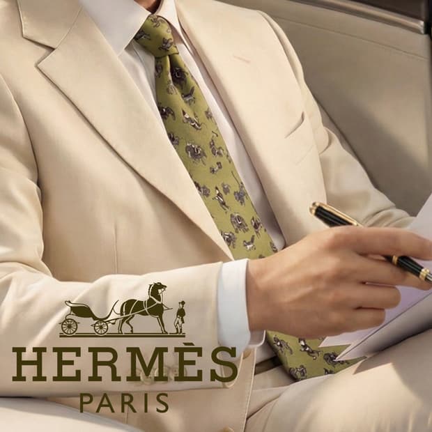 에르메스 실크 애니멀 모티브 넥타이 9.3cm A+~A등급 K1965
