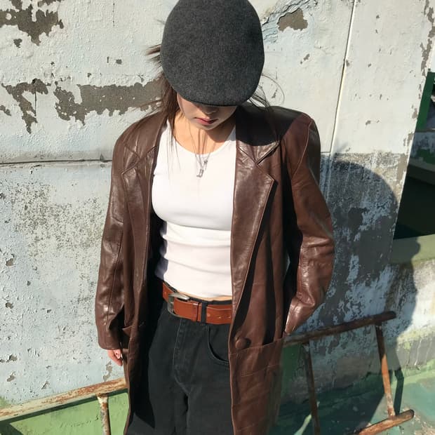 브라운 양가죽 블레이저