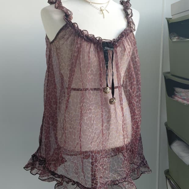 [일본빈티지] 시스루 레오파드 브라운 슬립 원피스