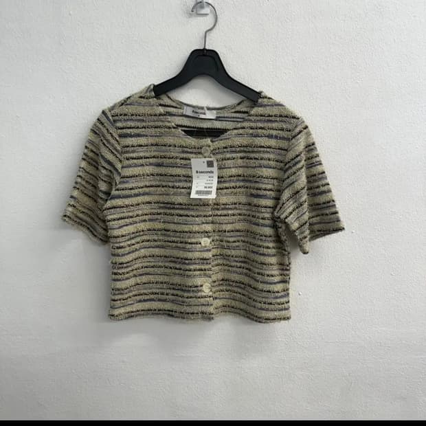 에잇세컨즈 스트라이프 반팔 가디건 m (택포)