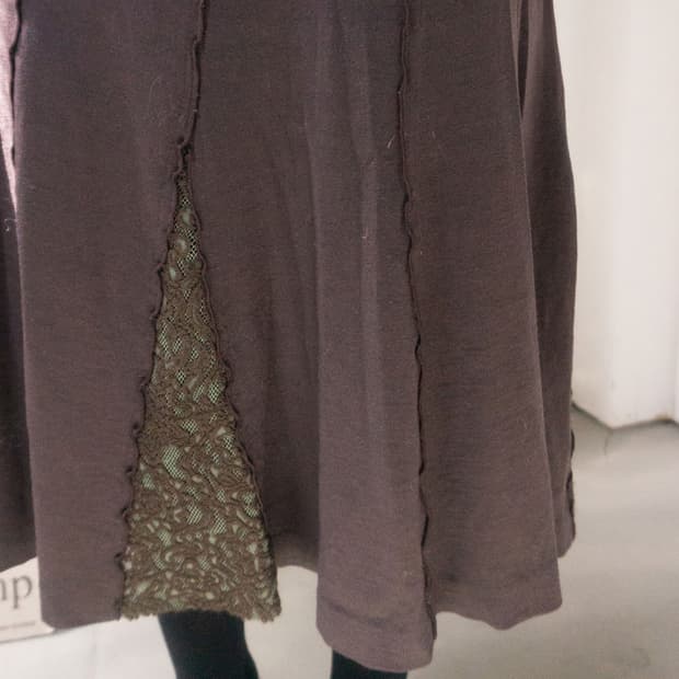 모카 쉐도우 레이어드 울 스커트