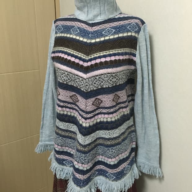 일본빈티지 하구미 모리걸 히피 보헤미안 프린지 울 터틀넥니트 카모메