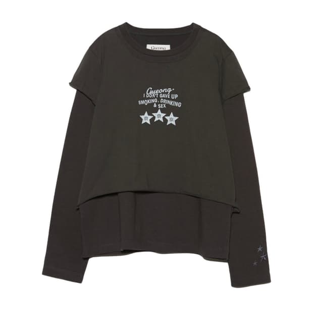 (슬기착용) Gyeong 경 더블 레이어드 롱슬리브티 차콜