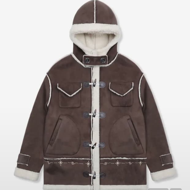 코지 코타츠 무스탕 후드 더플코트 브라운