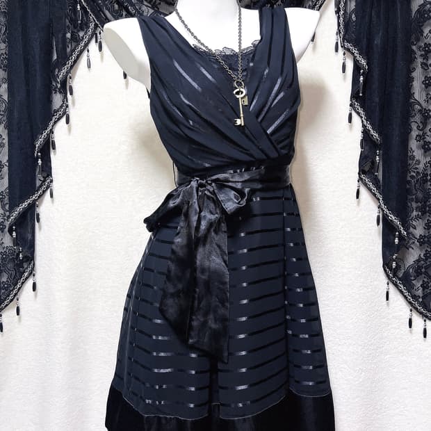 로맨틱고딕 고스펑크 로리타 로걀 갸루 블랙 레이스 새틴 리본드레스 원피스