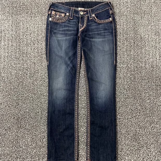 빈티지9. 트루릴리전 로즈골드 스티치 로우라이즈 워시드 데님팬츠 청바지