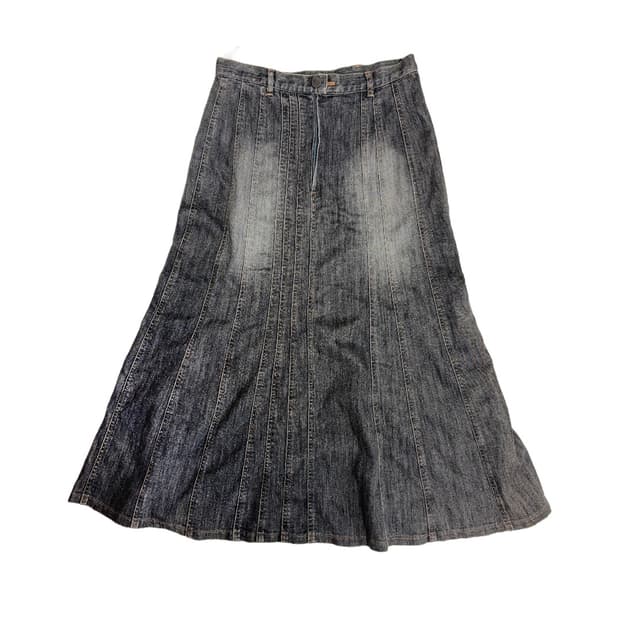 빈티지 샌드 워시 그레이 데님 롱 스커트