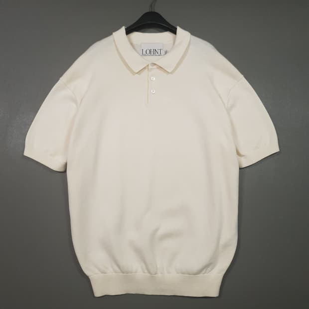 2XL) LOHNT 론트 코튼 카라 반팔 니트 폴로 셔츠 베이지 아이보리