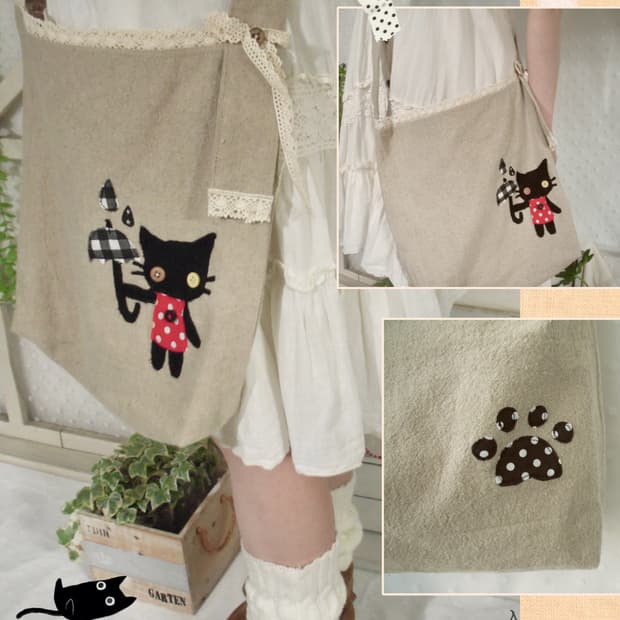 [HAND MADE] 비오는날 고양이 패치 크로스백 모리걸