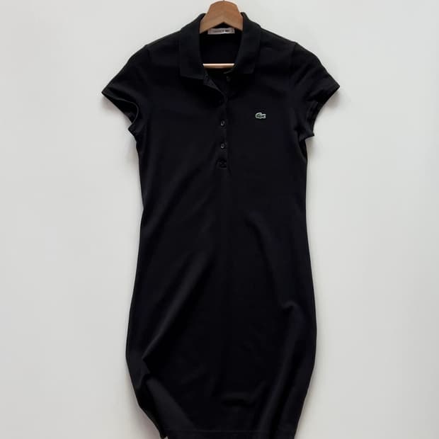 LACOSTE 여성 블랙 PK 반팔 원피스 34 