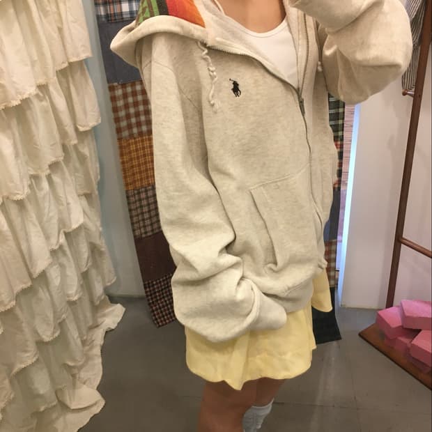 폴로 멜란지그레이 후드패턴 포인트 집업