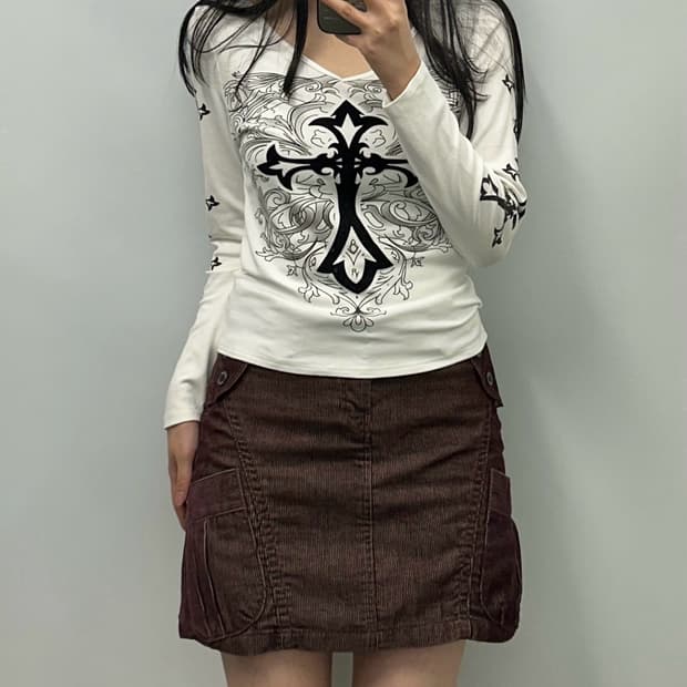 Vintage 빈티지 y2k 와투케 지뢰계 프린팅 롱슬리브 긴팔티