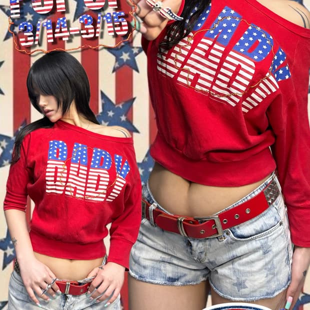 Y2K 성조기 BABY 로고 레터링 돌먼 탑