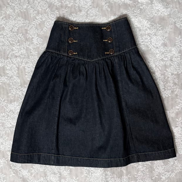 데님 코르셋 플레어 미디 스커트