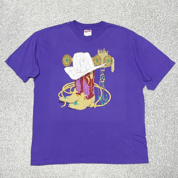 XL)90s 헤인즈 빈티지 카우보이 티셔츠 Made in USA