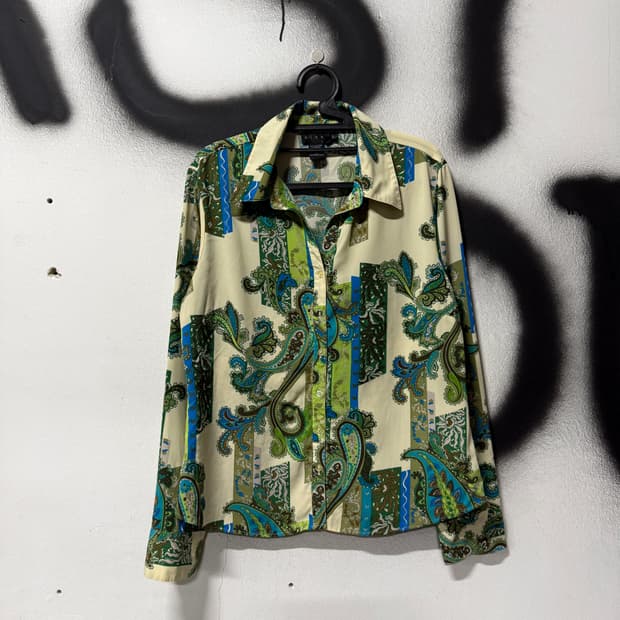VTG 빈티지 페이즐리 패턴 라인 긴팔 셔츠 블라우스