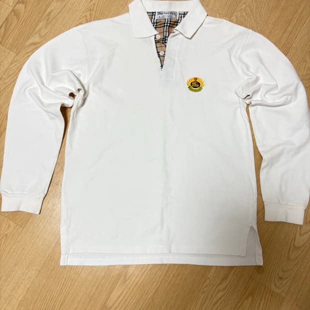 버버리 크레스트 로고 화이트 긴팔 폴로 셔츠