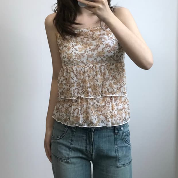 빈티지 플라워 캉캉 슬리브리스 블라우스