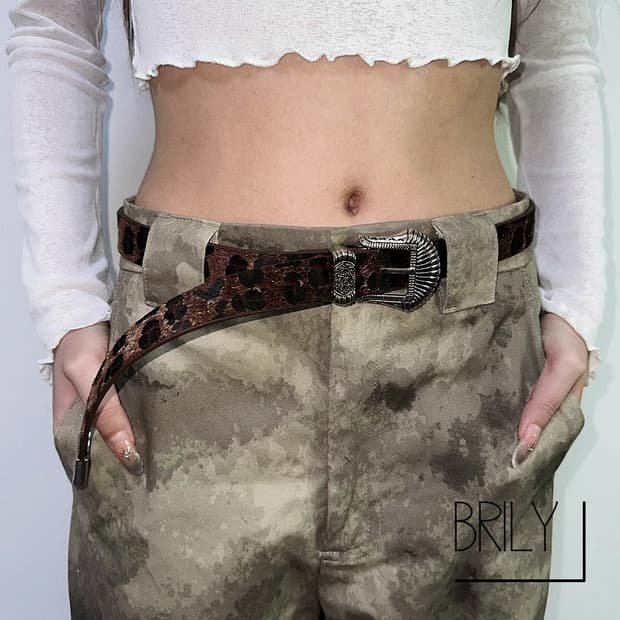 [Unisex] KAY 레오파드 호피 송치털 클래식 웨스턴 가죽 벨트