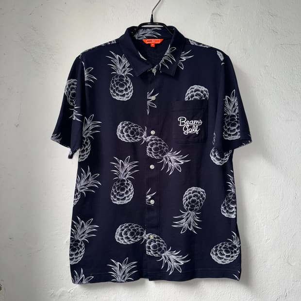 [M]beams golf 빔즈 골프 네이비 하와이안 파인애플 반팔 셔츠