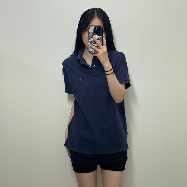 폴로 랄프로렌 자수로고 네이비 반팔 피케 카라 티셔츠