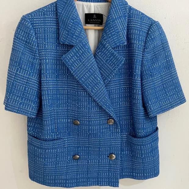LANVIN COLLECTION 블루 트위드 더블 반팔 자켓 34fr