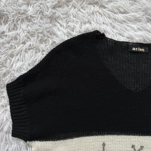 AUION 일본빈티지 y2k반팔 니트 레이어드니트 펑크 반팔니트 L 42