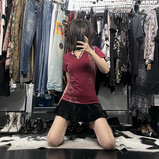 오리엔탈 패턴 V넥 반팔