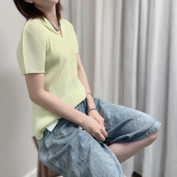 새상품 플리츠플리즈 카라 미스트 라임 3사이즈