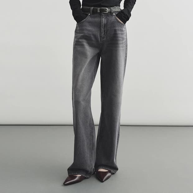 몽돌 워싱 와이드 데님 진 그레이 M