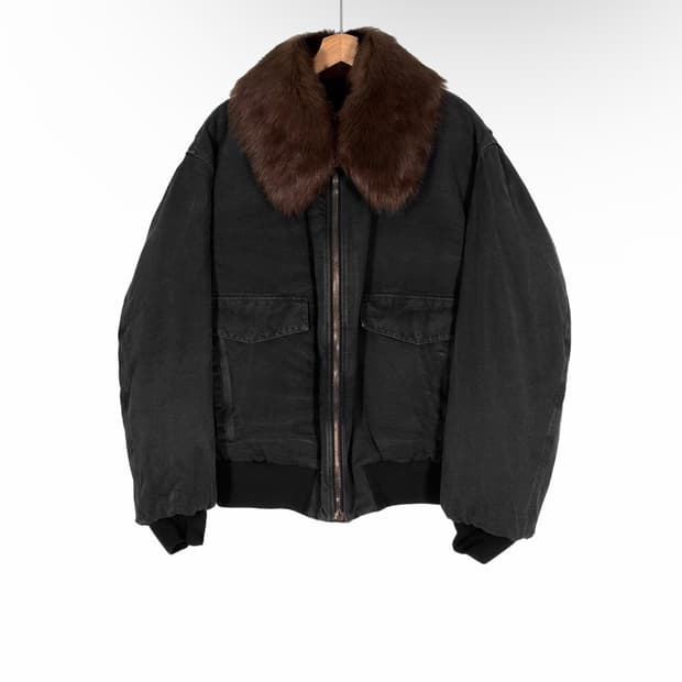 [XL] 프라다 남성 데님 시어링 봄버 트러커 블루종 자켓 칼라 블랙