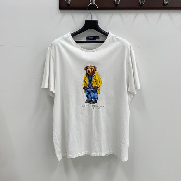 폴로 랄프로렌 공용xl 베어 로고 화이트 반팔 티셔츠