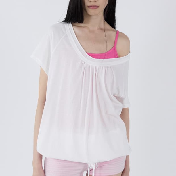 Cerric Round Drawstring Hem Top _ White