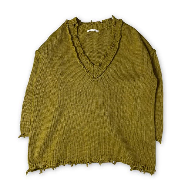 JPN 카키옐로우 빈티지 브이넥 긴팔 니트 M