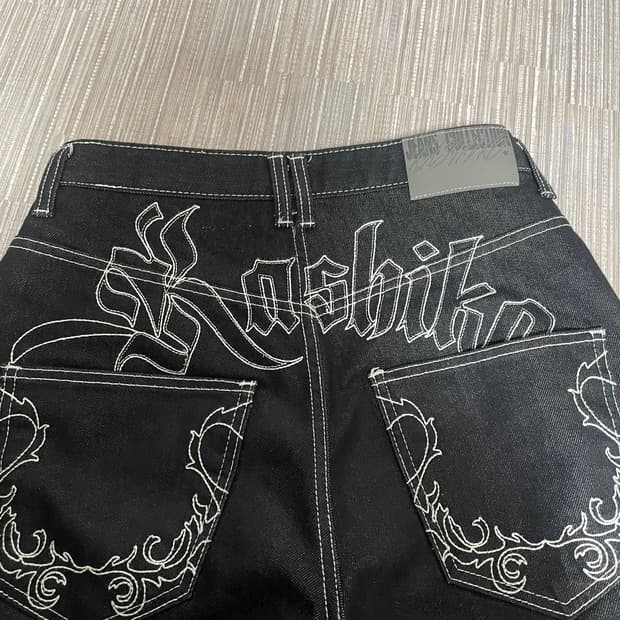 급처)카시코 자수 논페이드 데님 팬츠 블랙 S 아캄 미스치프 보헤미안서울