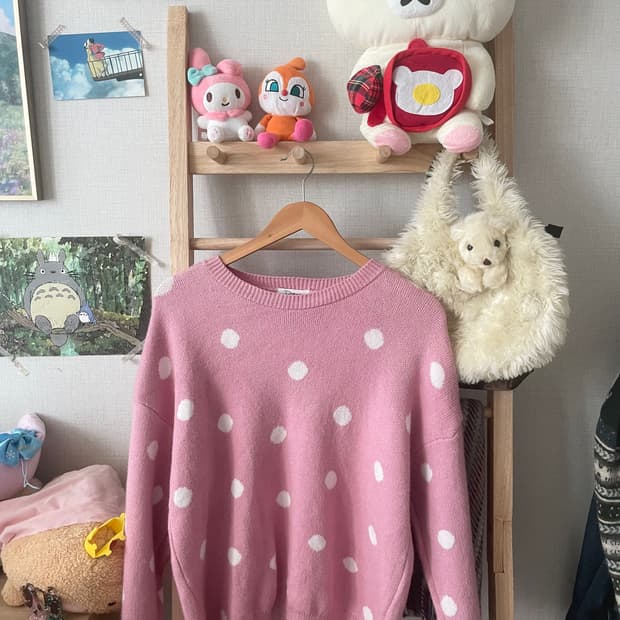 모리걸 빈티지 핑크 도트 니트 💗🤍
