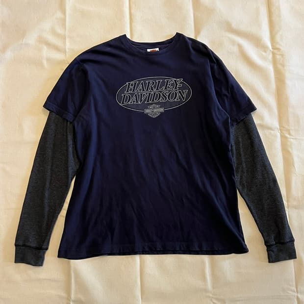00's [XL] 할리데이비슨 레이어드 롱슬리브 일리노이 그래픽 긴팔티