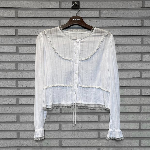 JPN VINTAGE 가디건 시스루 셔링 디테일 화이트