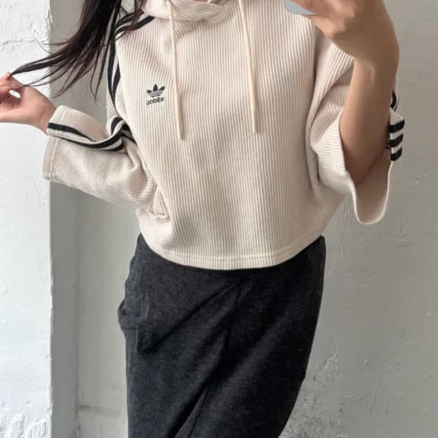 아디다스 와플 크롭 후드티 베이지 M(66)